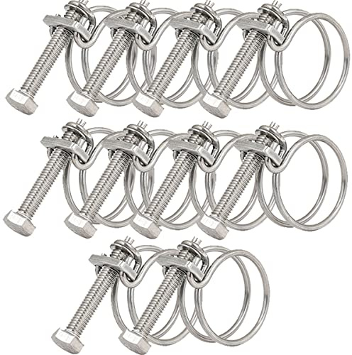 Lot de 10 colliers de serrage à double fil, réglables de 65 à 70 mm, colliers de serrage en acier inoxydable, 11 tailles en option