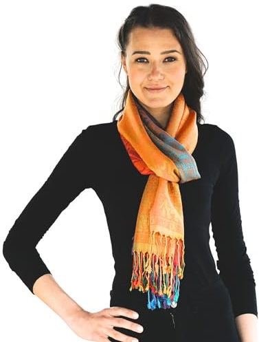 NELUHA Pashmina Schal für Damen – Warmer Herbst Winter und Frühling Damenschal mit Paisley Muster – Pashmina Stola 185 x 70 cm – Schals und Tücher Accessoire