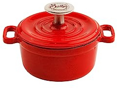 Sallys Gusseisen-Serviertopf 14 cm Tomatenrot:, Für Erstklassige Wärmeleitung und Langanhaltende Wärmespeicherung, Ofenfest bis 250 Grad, alle Herdarten