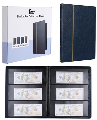Fippy 60 Album Billetes Coleccion, Album para Billetes Leuchtturm, álbum de Almacenamiento de Colección para Exhibición de Billetes de Sellos de Facturas (Azul)