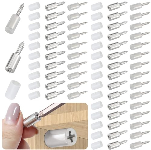 50 Pcs Self Tapping Screws Cabinet Laminate Support, Shelf Pins with Non-Slip Sleeve, Cabinet Shelf Pegs for Kitchen Utensils, Bookcases and Wardrobes, Fixed Support Self - Tapping Cross Screw