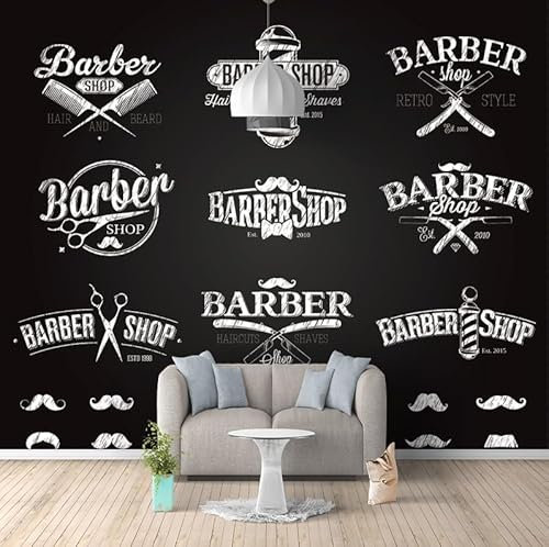 Papel Tapiz 3D Fondo De Barbería Personalizado A Emblemas De Barbería Tiza Diseño Moderno Mural Sala De E Tv Pared Pintado Papel Tapiz De 3D Decoración Dormitorio Fotomural Sala Mural-430cm×300cm