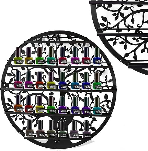 HOMASIS Nagellackhalter mit 5 Ebenen, Nagellackregal Wandregal für Nagellack, Rund Regal Nagellack-Organizer aus Metall, Nagellackständer Nagellack-Display, Kosmetikorganiser Metallständer (Schwarz)
