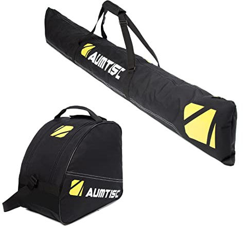 AUMTISC Borsa per Kit da Sci - Borsa per Scarponi Combinata e Imbottita per 1 Paio di Scarponi - Borsa da Sci Regolabile Fino a 200 cm(Giallo,imbottito-5mm)