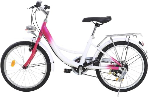 AOAPUMM Bicicletta per bambini da 20 pollici, 6 marce, per bambini, per ragazze, colore rosa + bianco