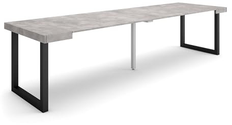 Skraut Home | Table Console Extensible | Console Meuble | 300 | pour 14 Personnes | Pieds Bois Massif | Style Moderne | Ciment