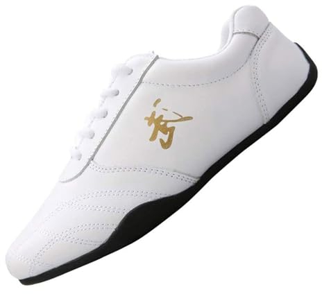 VIBLiSS Kampfsport Schuhe Für Frauen, Leichte Casual Qigong Sport Turnschuhe Anti-Rutsch Leder Kung Fu Taichi Trainer,Weiß,39 EU