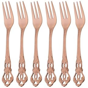 6 Teile/satz Edelstahl Gabel Geschirr Set Bunte Kuchen Gabel Besteck Obst Gabel Dessert Gabel Geschirr Party Küche Besteck (Color : Rose)