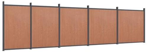 vidaXL Zaunelement, Gartenzaun mit Aluminiumpfosten Bodenplatte, Sichtschutzzaun für Garten Terrasse, Lamellenzaun Windschutzzaun, Braun WPC