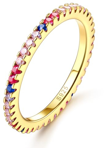 Dochais Ring Silber 925 Damen14K Vergoldet Damen Ring Cubic Zirkonia Ring Eheringe Verlobungsring Trauringe Fingerring Eternity Promise Ringe Schmuck für Frauen Damen