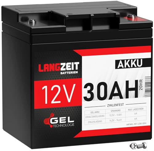 LANGZEIT Akku 12V 30Ah Traktionsbatterie Gel Blei-Akku USV Batterie Rollstuhl Solar Wohnmobil auslaufsicher ersetzt LC-X12V33AP 26Ah 27Ah 28Ah 32Ah 33Ah