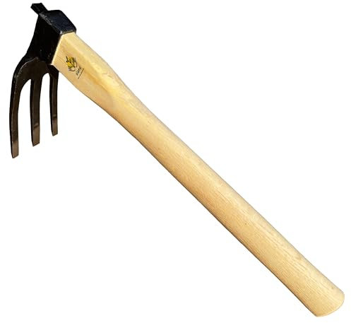 Motoculteur de jardin 35,6 cm, 3 dents, outil de jardin robuste, sans soudure, poignée en bois de chêne, pour creuser, préparer le sol, hacher les racines et le sol dur et d'autres tâches de jardinage