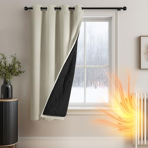 Deconovo Ogenomskinliga gardiner köldskydd gardiner värmeisolerande mörkläggningsgardin bullerskydd öljettgardin termisk dörrseparator, 160 x 132 cm höjd krämfärgad, 1 styck