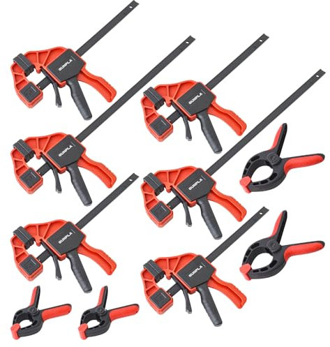 Gunpla 10Pcs Bar Clamps Set Adjustable 6-Inch and 12-Inch Woodworking Spreader Bars, 150lbs Load One-Handed Quick Grip Release Clamping Jaws Holding, with 4 and 6-Inch Spring Clamp Tools for Woodwork