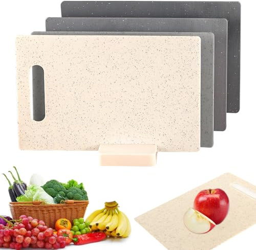 4 Pcs Plastic Chopping Board Set with Stand, 28x18cm Chopping Boards