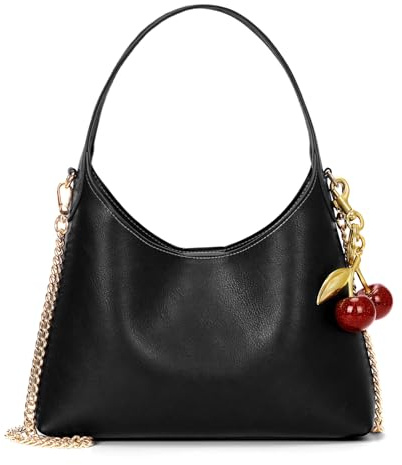 Hobo-Tasche für Damen, klein, Kirschendesign, Schultertasche, Tragetasche aus Kunstleder, modische Handtasche, Umhängetasche mit Kettenriemen