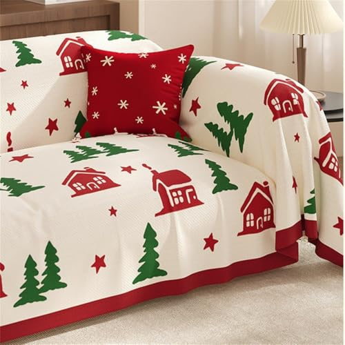 Highdi Nordisch Weihnachten Sofabezug Sofaüberwurf 1 2 3 4 Sitzer Ecksofa L Form Einteiliger Weich Vielseitige Sofaschoner, als Sofadecke, Couch Überwürf und Tagesdecke (180x230cm,Beige)