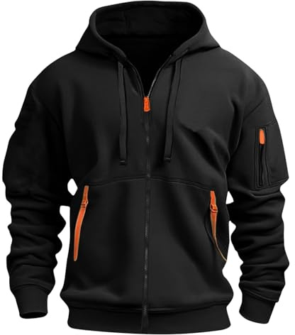 KONG JIMFAN Hoodie Herren Oversize Shirt Herren-Sweatshirt Strickpullover Mit Reißverschluss Zipper Sweatshirt Weihnachtspulli Sweatjacke Herren(#B Black,L)