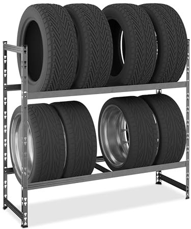Relaxdays Rangement pour 8 pneus, métallique, Charge Max. de Chaque étagère : 150 kg, HxLxP : 100 x 110 x 35 cm, argenté