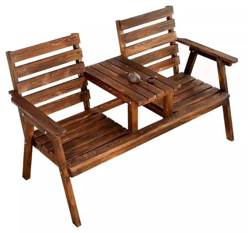 Gartenbank Wetterfest mit Tisch Vollständiger Massivholzrahmen, Große Sitze, Gartenbank Wetterfest Holz Perfekt für Garten, Terrasse, Terrasse Oder Balkon(Brown)