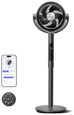 Levoit 20dB Quiet Smart Pedestal Fans for Bedroom, 950CFM Ultra-High Airflow, 12H Timer with WiFi/Voice/Remoter, 43'' Auto 120°+90° Oscillating Standing Fan, 12 Speeds, 4 Modes, DC Motor
