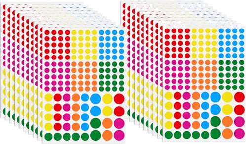 JEFURE Runde Klebepunkte, 3140 Stück, 10/15/20 mm, 6 Farben | Selbstklebende Punktaufkleber, Etiketten Markierungspunkte, Farbcodierung Aufkleber für Büro, Schule und Zuhause