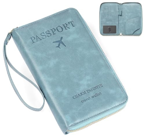 DIFLAX Funda para Pasaporte, Cartera de Viaje con Bloqueo y Cremallera, Porta Pasaporte RFID, Portadocumentos de Viaje para Hombre y Mujer, Tarjetero, Tarjetas de Crédito (Azul)