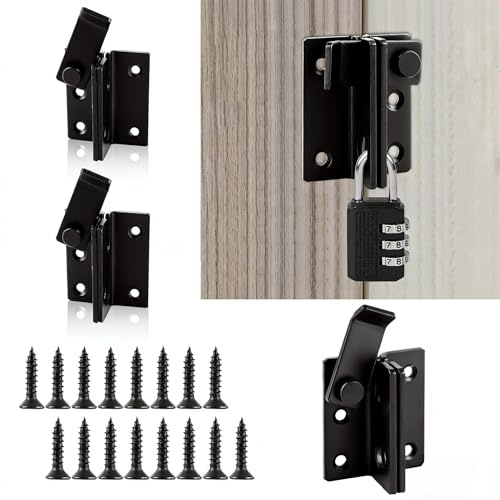 LOLYSIC 4 Stück Türriegel Abschließbar Außen, Edelstahl Riegel Klein Riegelschloss 62 x 53 MM, 2 in 1 Außen Türverriegelung Links öffnend mit Loch und Schrauben, Schlossriegel Schwarz für Tür, Zaun