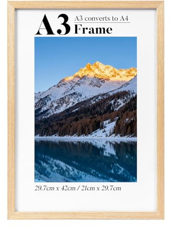 HOUSE DAY Bilderrahmen A3, Massivholz Bilderrahmen Din A3, Posterrahmen | Rahmen A3 mit A4 Passepartout,Bilder Rahmen für Familie, Landschaft, Haustier-Gedenkseite, Hochzeit, 1er-Pack
