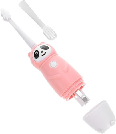 ELAYARD Spazzolino Elettrico Per Bambini Set 1 Manico e 2 Testine, Spazzolino Automatico Delicato Setole Morbide Per Pulizia Orale Profonda, Design Cartoon Rosa Per Bambini Da 3 a 12 Anni