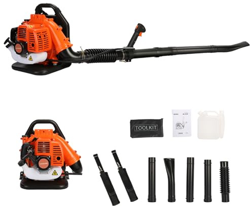 Aspirateur à feuilles à essence 52 CC 6800 tr/min 2 temps sans fil Moteur à essence Souffleur à feuilles Sac à dos avec réservoir de carburant de 1,2 l, volume d'air 550 CFM Idéal pour l'entretien de