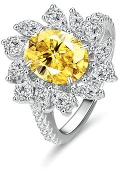 Whoiy Gold Ring Damen Platin, Trauringe Blume mit 2ct Kreierter gelber Saphir Hochzeitsring 950 Echtgold Damenringe Größe 63 (20.1)