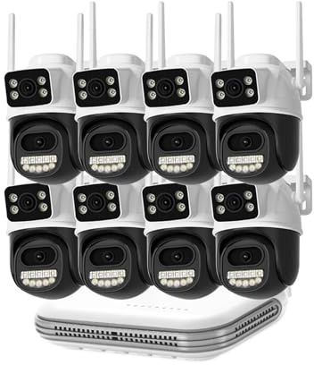 Telecamere di Sorveglianza, Kit di sicurezza CCTV NVR mini 8CH for esterni con telecamera IP WiFi audio da 8 MP, sistema di videosorveglianza wireless con visione notturna a infrarossi(None,8pcs)