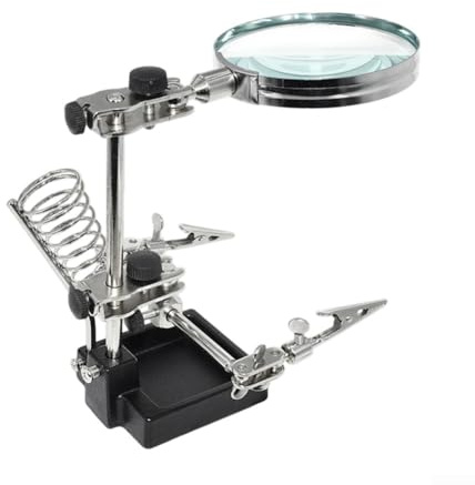 Helping Hands Magnifier Stand, Third-Hand Clamp Tool with Magnifier & Soldering Iron Holder, Welding Magnifier with 3X Magnifying Glass, Adjustable Alligators Clips & Ball Joint