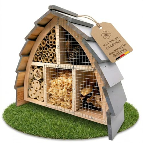 Insektenhotel wetterfest aus Holz – Bienenhotel mit Vogelschutz für Wildbienen & Schmetterlinge – Insektenhaus groß für Garten – Insektenhotel Bienenhotel Schmetterlingshaus