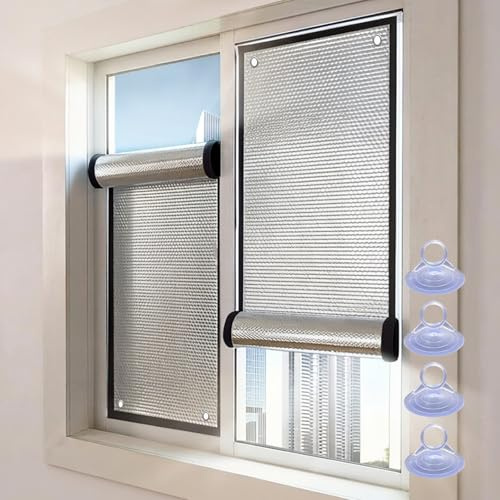 Blackout Privacy Film Reflective Sun Protection Aluminum Foil Window Film Thermal Insulation Anti UV Window Tint with Suction Cup Anti Glare Heat Blocking for Bathroom