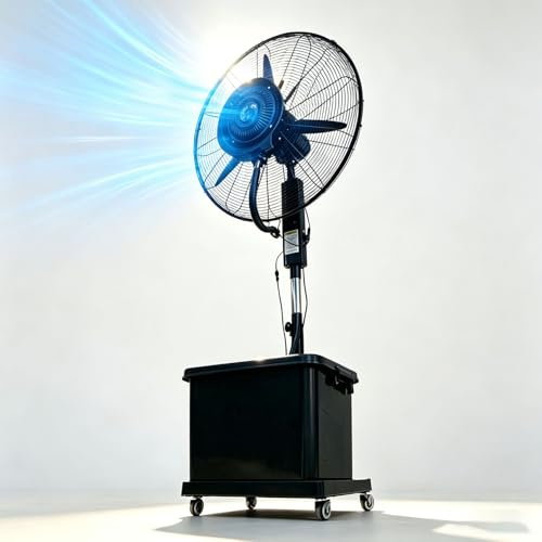 Lsoiup Ventilatore nebulizzatore industriale 260W 42L serbatoio | raffrescatore evaporativo piantana oscillante 3 velocità con ruote per officina magazzino allevamento ristorante terrazza