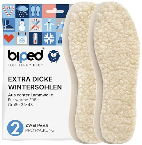 biped 2 pares de plantillas de lana de cordero - Plantillas extra gruesas de auténtica lana de cordero - Plantillas térmicas para hombre y mujer z1015(37)