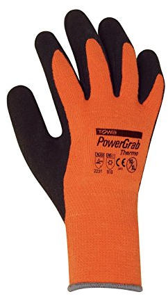 Winterhandschuhe - 12 Paar - PowerGrab Thermo - Montagehandschuhe - Handschuhe - Arbeitshandschuhe - Schutz nach EN 388 und EN 511 - Größe 9 - Farbe: orange/schwarz