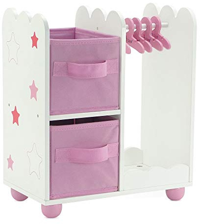 Emily Rose Mobili per bambole da 34 pollici | Armadio per bambole rosa con dettagli a stella viene fornito con 5 ganci per vestiti per bambole, adatto a bambole americane da 35,6 cm