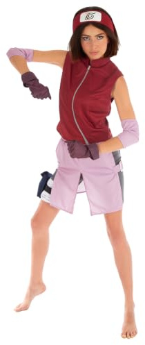 Chaks - Sakura Haruno Kostüm, Cosplay Anime Outfit | Offizielle Naruto Verkleidung, 8-teiliges Set mit Oberteil, Hose, Stirnband und Accessoires für Karneval