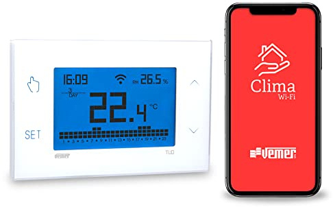 VEMER VE772000 TUO WIFI - Thermostat Heizung Smart Home, WLAN Raumthermostat, Wochenprogrammierung, Steuerbar mit APP über Smartphone mit iOS und Android, Stromversorgung 230V, Weiß