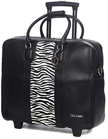 Bowatex Luxus Damen Laptop Aktentasche Schulter Gurt 2 Rollen Trolley Schwarz