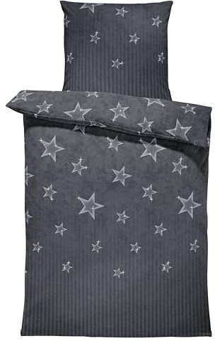 Leonado Vicenti Winter Bettwäsche Thermo Fleece Flausch Kuschelig Warme Garnitur Bettbezüge Set, Größe:4 teilig 155x220 cm, Farbe:Sterne grau