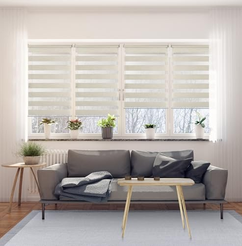 Estores Noche y Día sin taladrar Doble Tejido para Ventanas 60x180 cm Lino | Instalación sin agujeros, doble tejido para regular la luz y aportar privacidad en interior. Estores enrollables StoresDeco