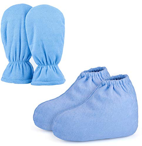 Guantes y botines de cera de parafina, guantes de cuidado de baño de cera Segbeauty, guantes protectores de algodón de felpa cozies para terapia de calor, tratamiento de spa, bronceado