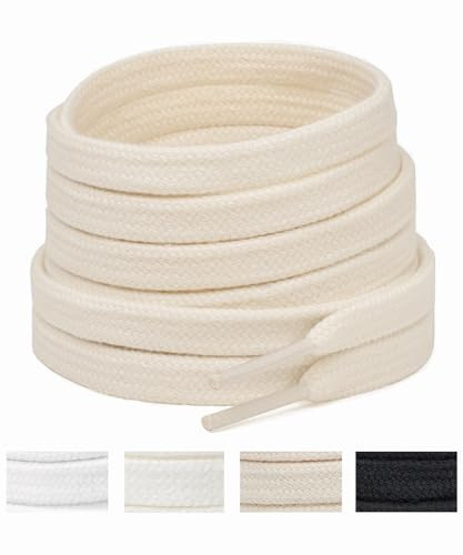 Handshop Wide Flat Athletic Shoelaces 5/16(2 Pair) - Shoe Laces for Sneakers and Casual Shoes Replacements Beige 47 inch (120cm)