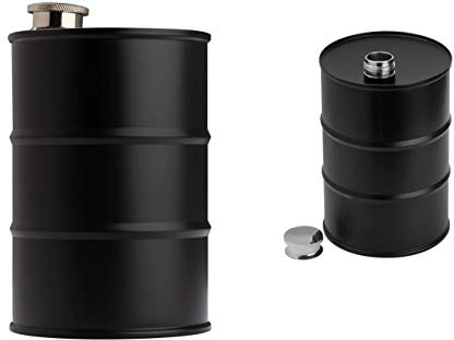 Schmalz INOX Flasque à Whisky sous Forme De Weinfasses avec Laser Gravure 600 ML Noir Flachmannset Gravé pour Anniversaire - sans Gravure