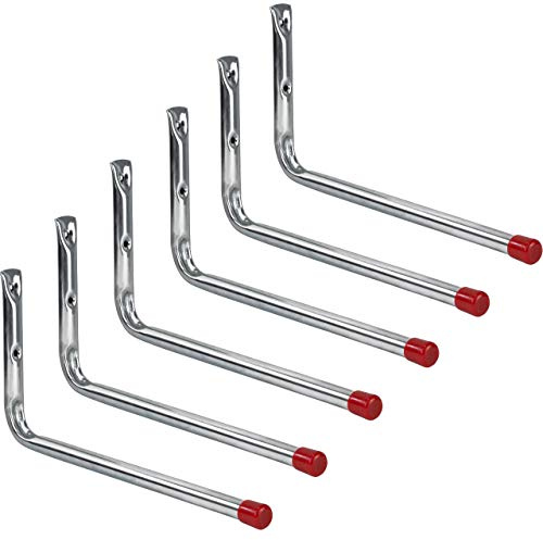 ALPENSTAHL Wandhaken Metall Garagen-Haken Werkstatt | Geräte-Halterung 350 mm | Befestigungshaken Werkzeug für Wand-Montage | Schwerlast-Haken Tragkraft 20 kg | 6 Stück - Montagehaken-Set L-Form