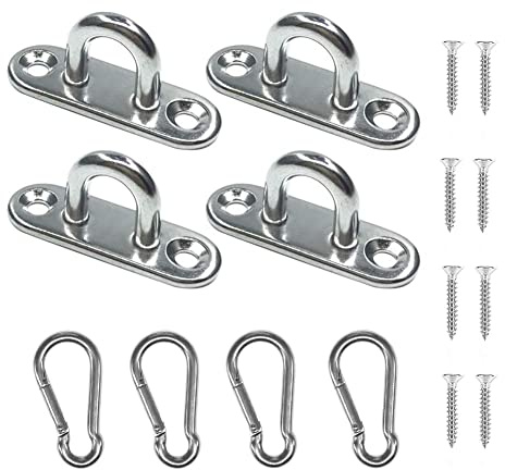 Hushtong U-Haken aus Edelstahl, 4,6 cm, U-Haken + Edelstahl-Karabinerhaken, Marine-Hardware, Hakenschlaufe mit Schrauben, 4 Stück